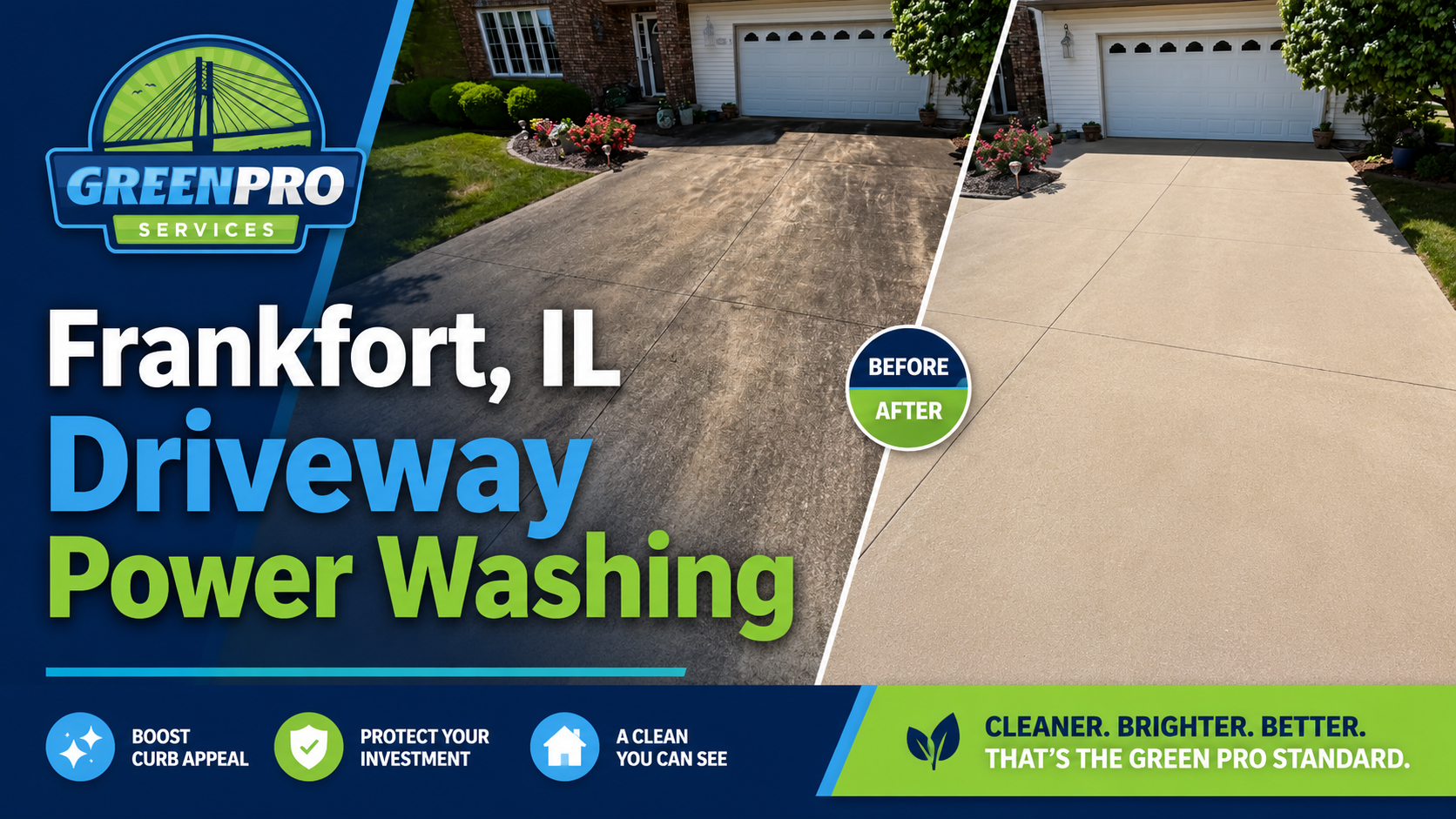 Before and after driveway power washing in Frankfort IL by Green Pro Services