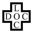 Black cross with "DOC" on the left, center, and right, "L" on top, likely related to healthcare.