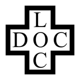 Black cross with "DOC" on the left, center, and right, "L" on top, likely related to healthcare.