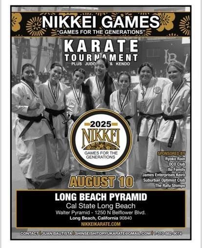 A group of women in karate uniforms are standing next to each other on a poster for a karate tournament.