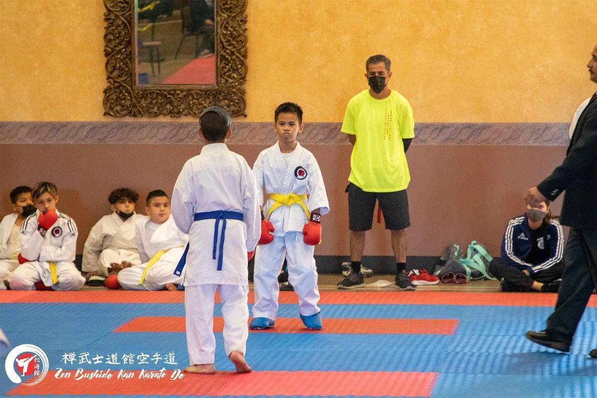 A group of young boys are practicing martial arts in a gym.