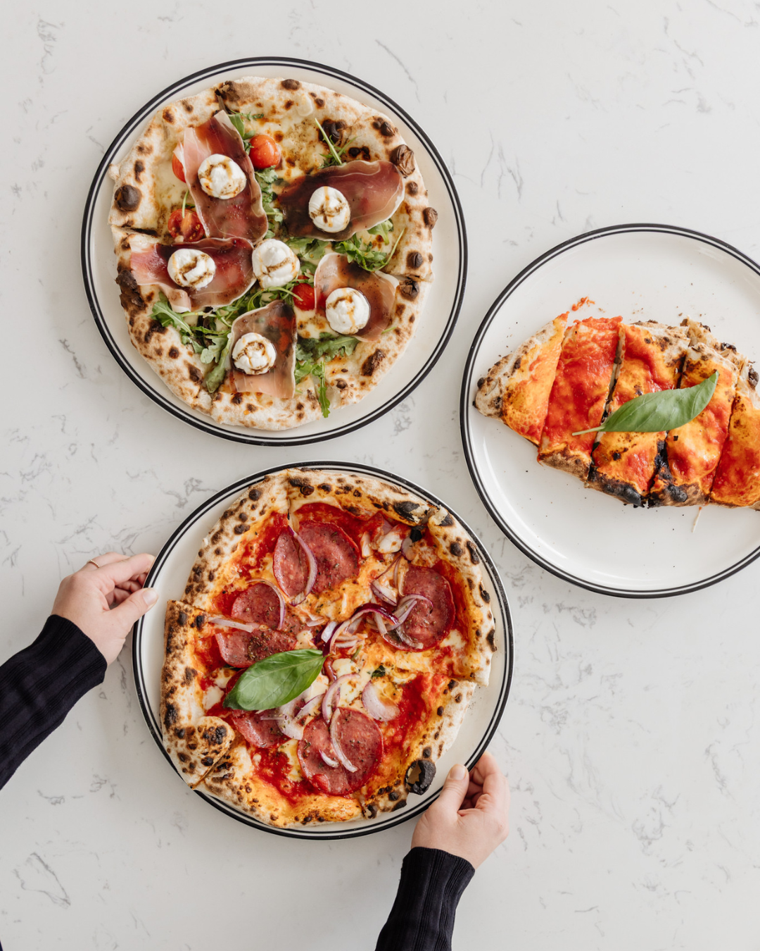Image of pizzas for a professional photoshoot at Ocean Hotel