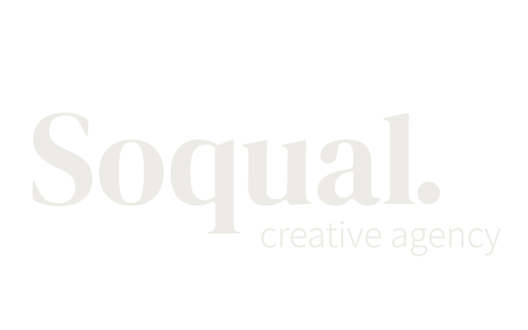 A white logo for Soqual Creative Agency on a transparent background.