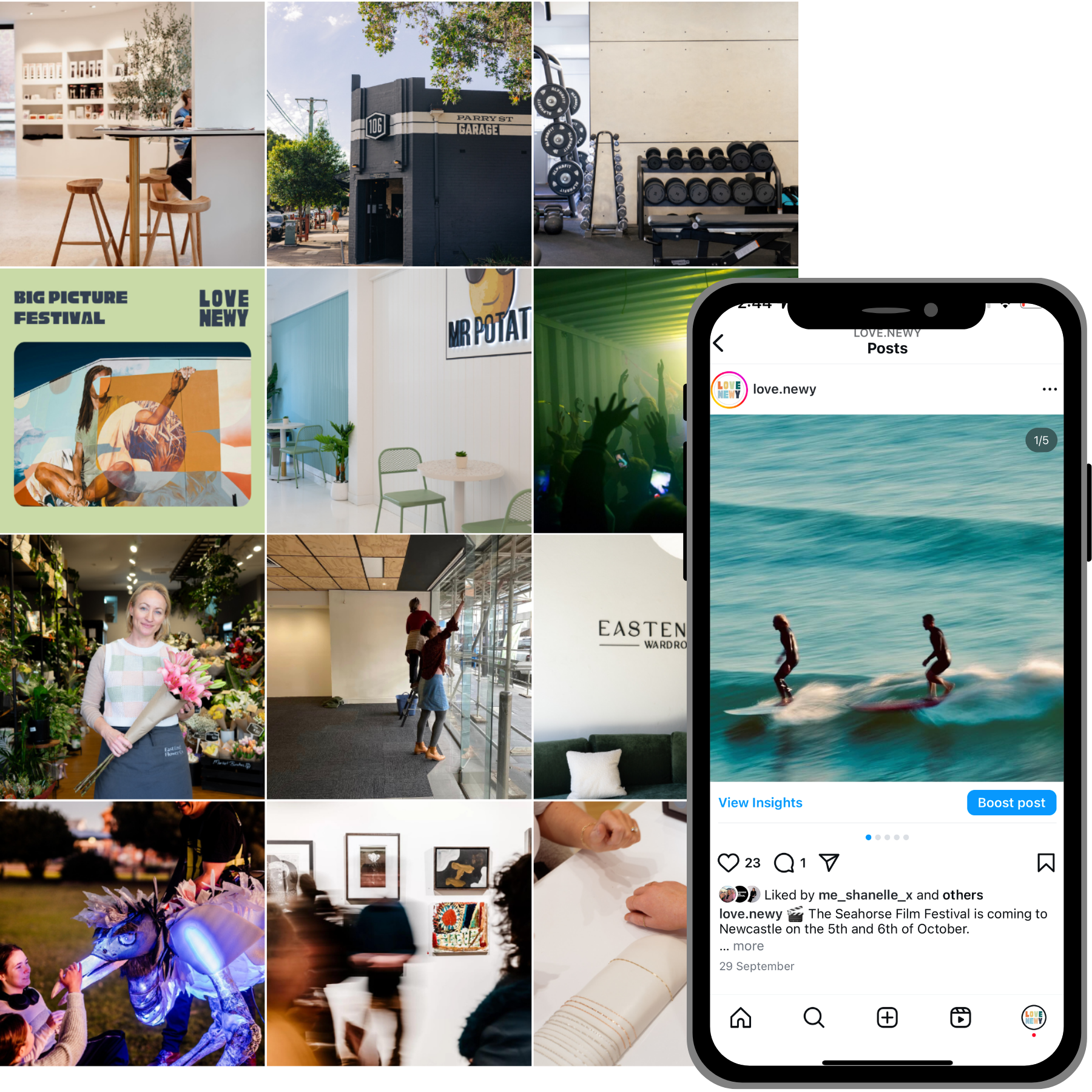 An example of our social media management, photography and graphic design services for Newcastle City Business Improvement Association - Love Newy  