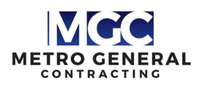 Logo for Metro General Contracting. Blue square with "MGC" in white, text "METRO GENERAL CONTRACTING" below.