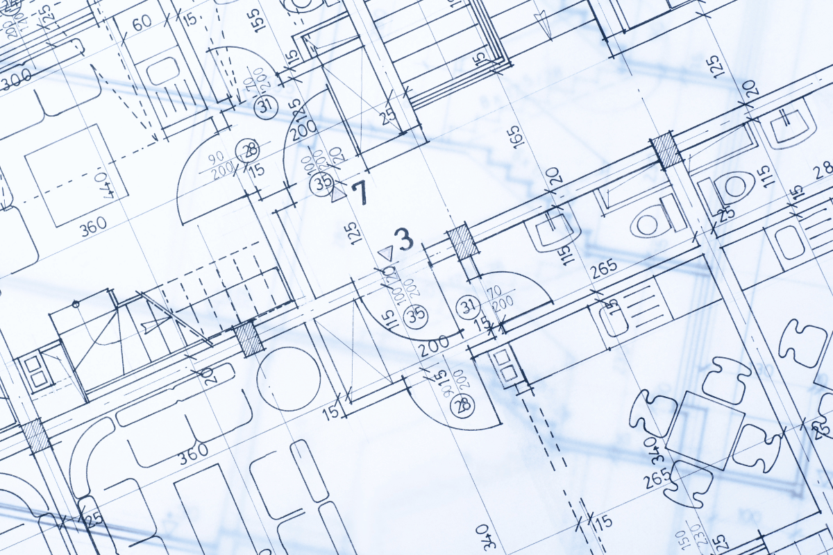 A close up of a blueprint of a building