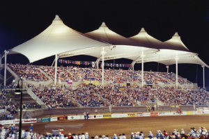 A large stadium filled with people at night