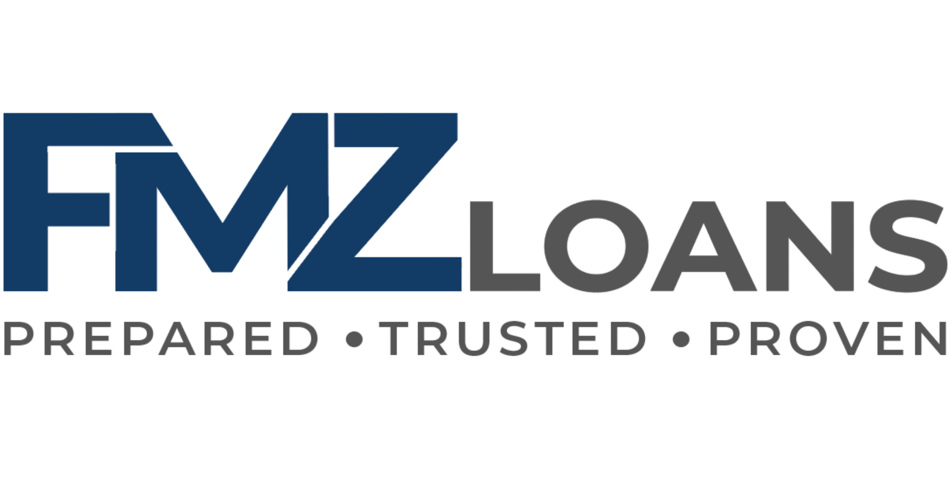 A logo featuring the text "FMZ LOANS" in dark blue and grey, with the tagline "PREPARED &bull; TRUSTED &bull; PROVEN" below in grey.