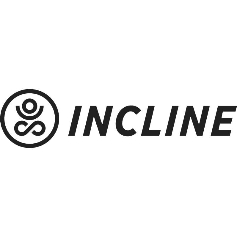A black and white logo for a company called incline.