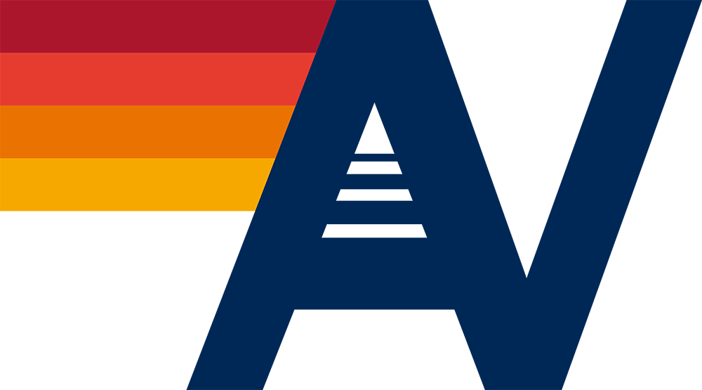 A blue letter a with a red and yellow stripe behind it