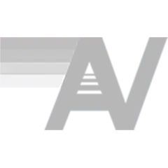 A gray logo with the letter a and v on a white background.