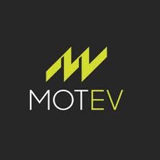 A logo for a company called motev with a lightning bolt on a black background.