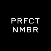 The logo for prfct nmbr is white on a black background.