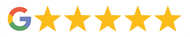 Google logo with five gold stars.