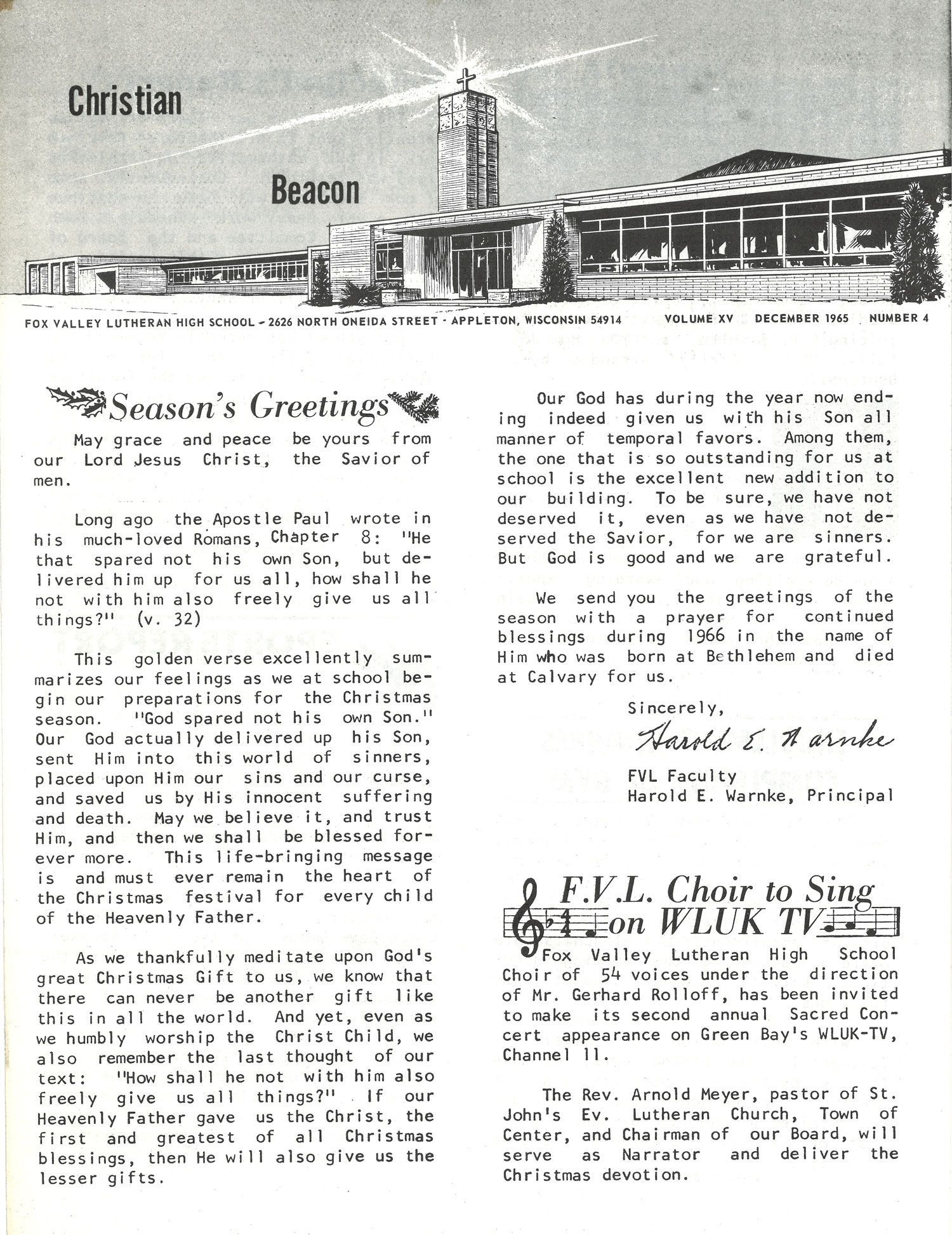 December 1965 BEACON with an article about Jesus being the greatest gift