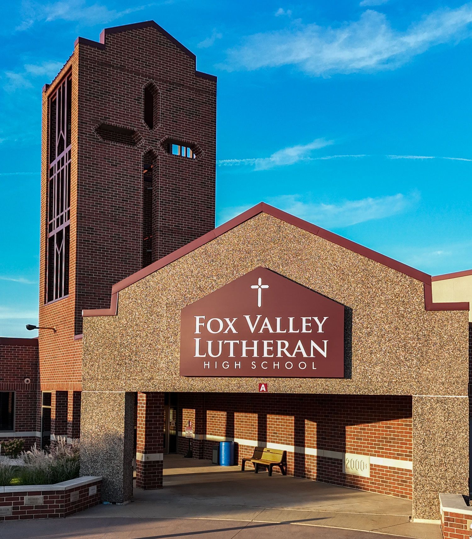 FVL tower entrance with beautiful blue sky in background