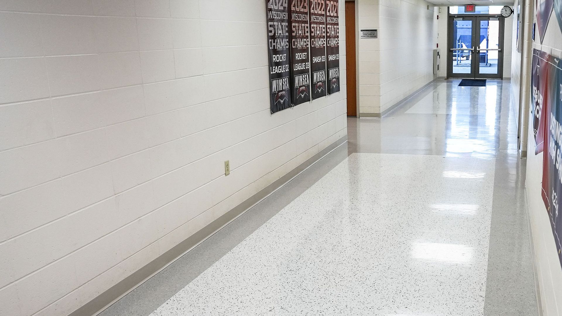 Shiny new floor in the tech wing hallway