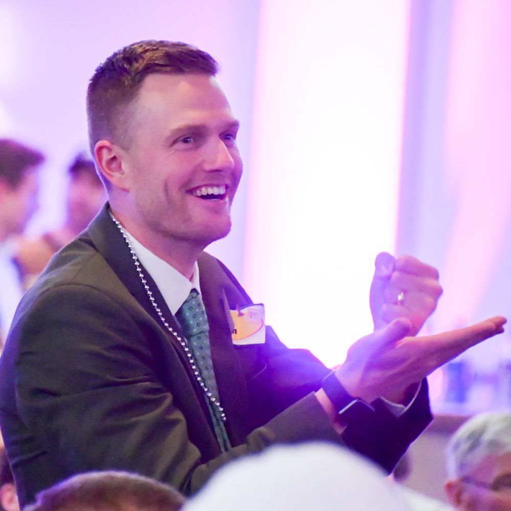 A laughing Mr. Blum playing a game at last year's FoxFest event
