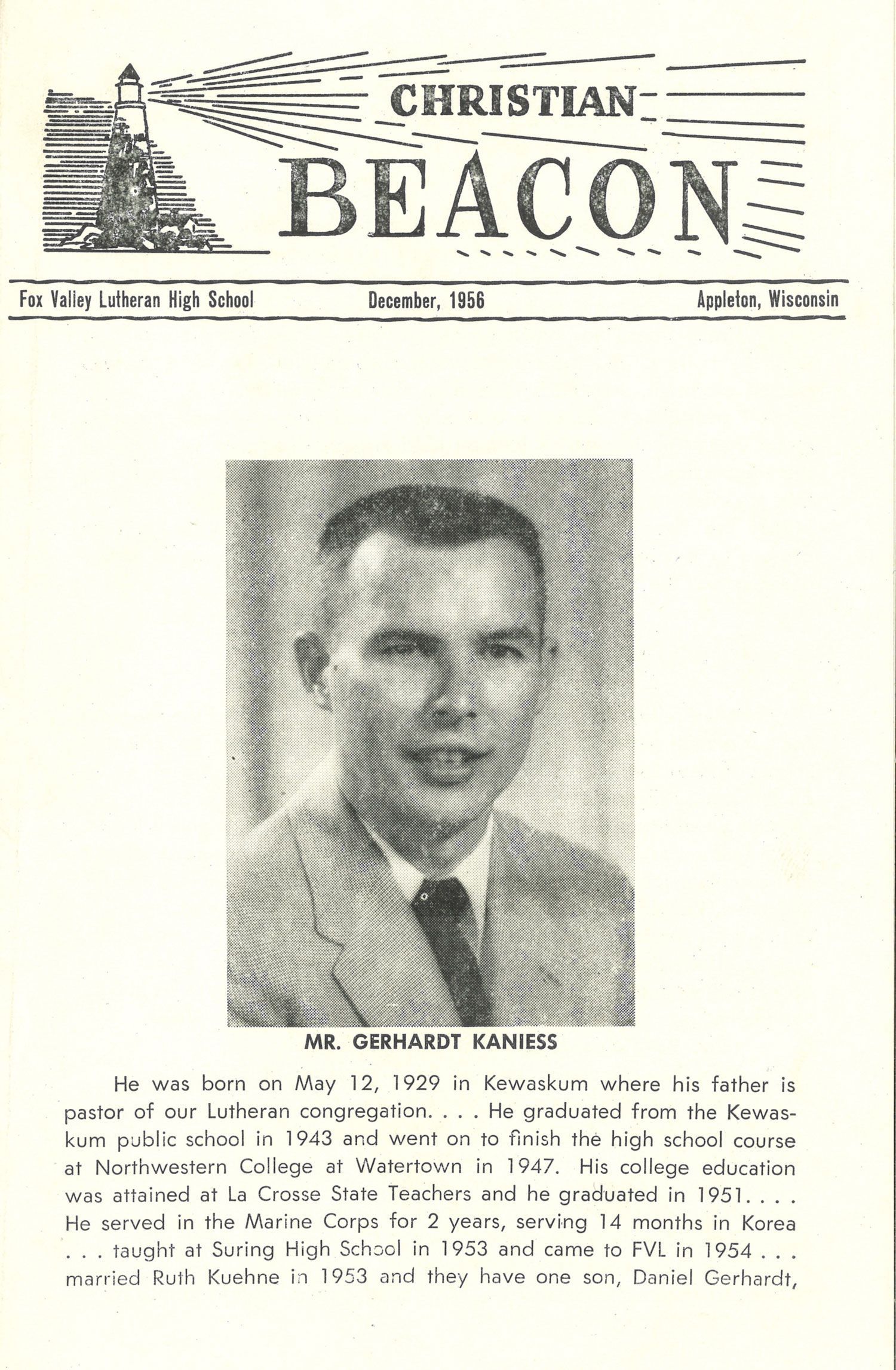 December 1956 BEACON cover with Gerhard Kaniess pictured