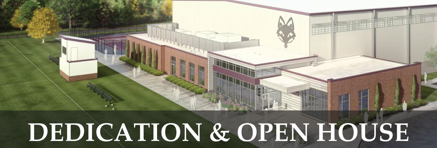 Rendering of the Sports Center exterior with the words 