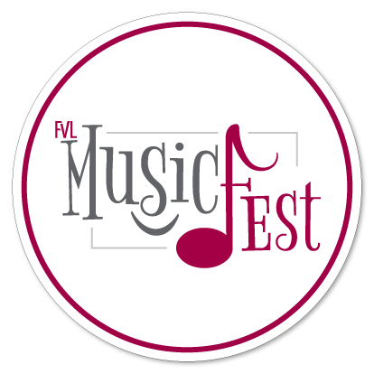 White circle with the MusicFest logo in the middle