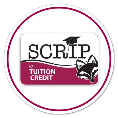 Icon with SCRIP for Tuition Credit text in a rounded rectangle that looks like a credit card