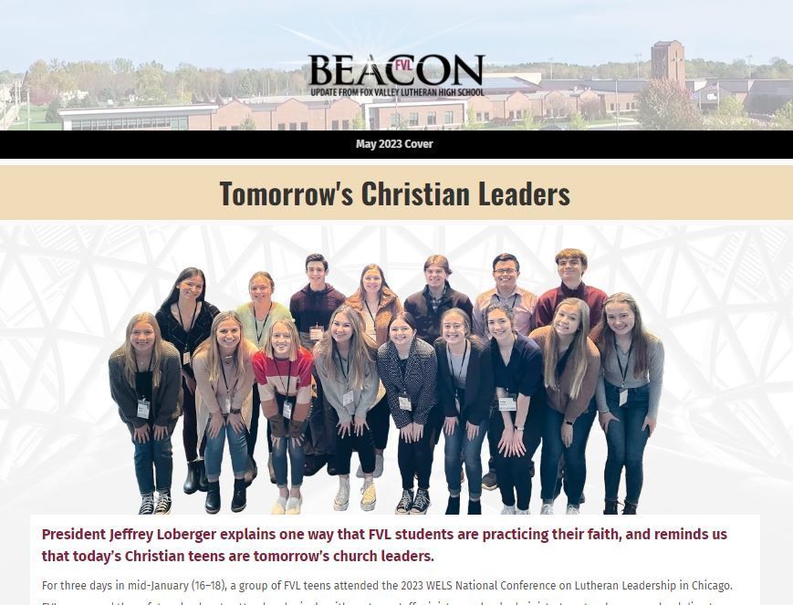 Screen shot of the cover article, Tomorrow's Christian Leaders