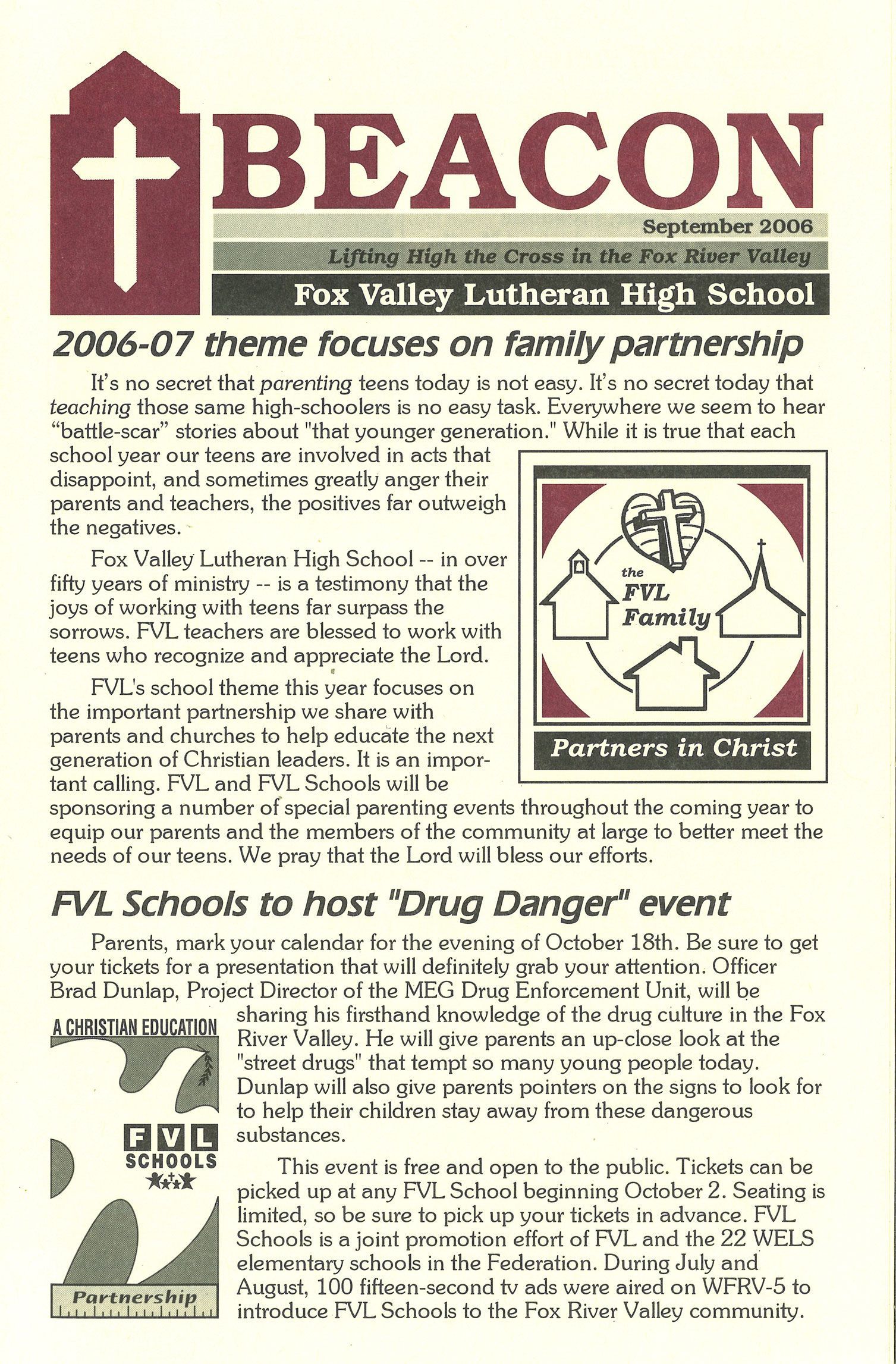 September 2006 BEACON with an article about the year's theme of family partnership