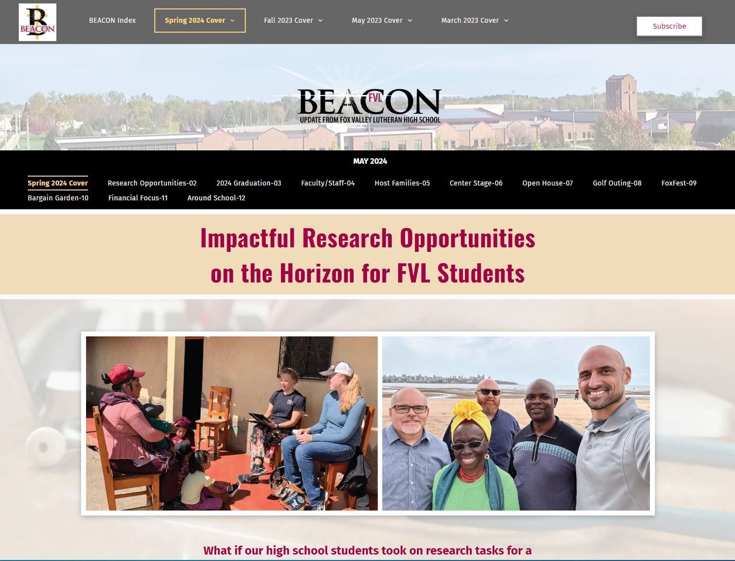 Screen shot of the Fall 2023 BEACON with the lead article about summer updates