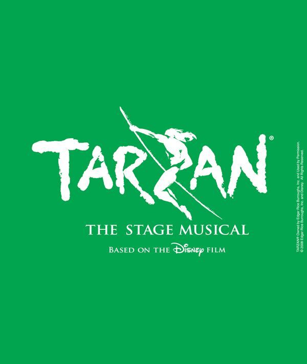 Tarzan show logo in white on green background