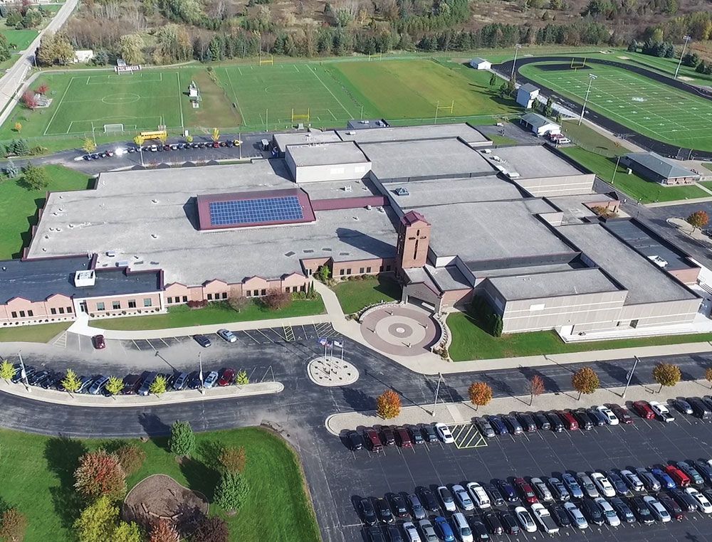 Drone image of the roof of FVL