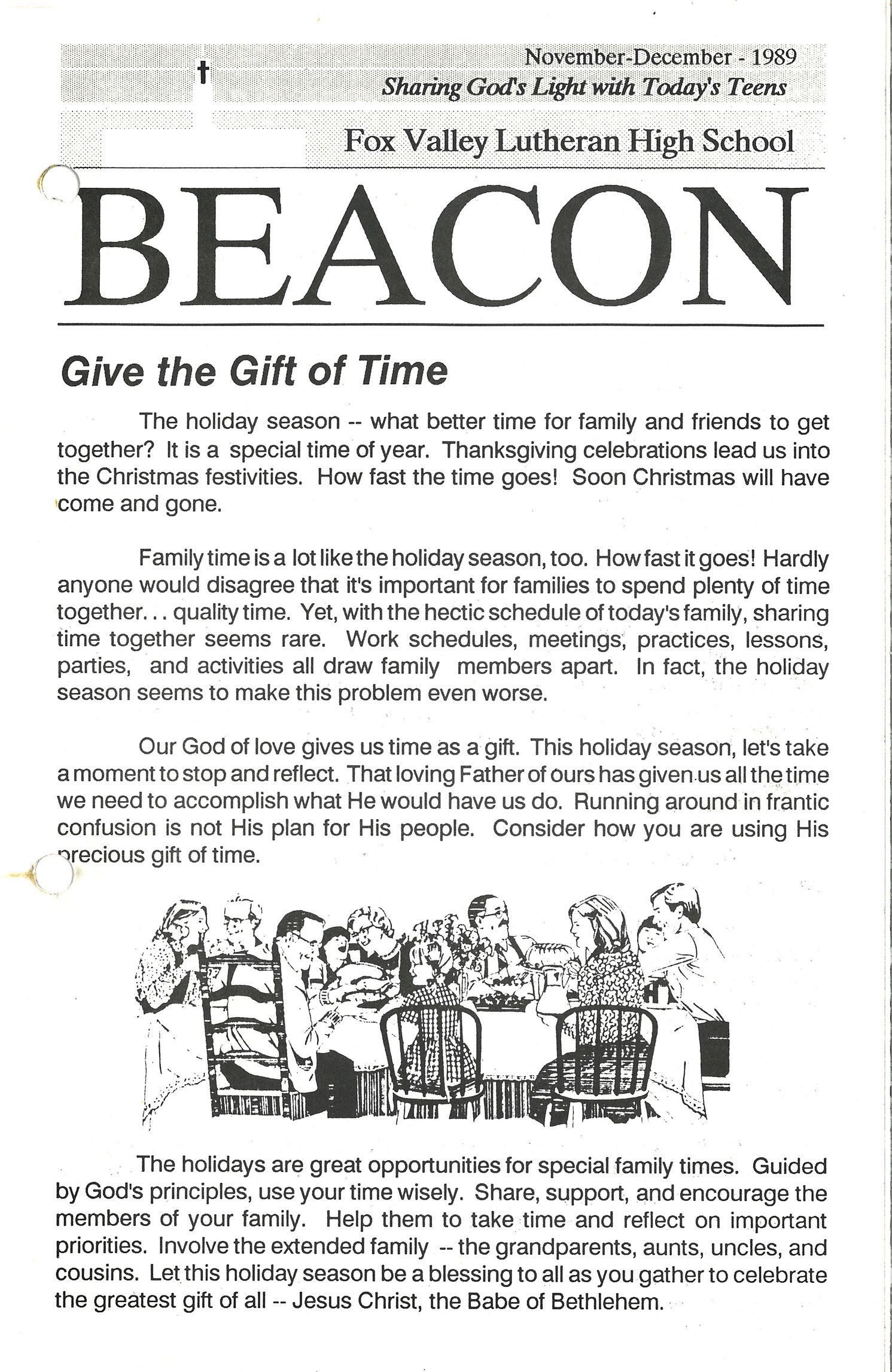 December 1989 BEACON cover with an article about the gift of time