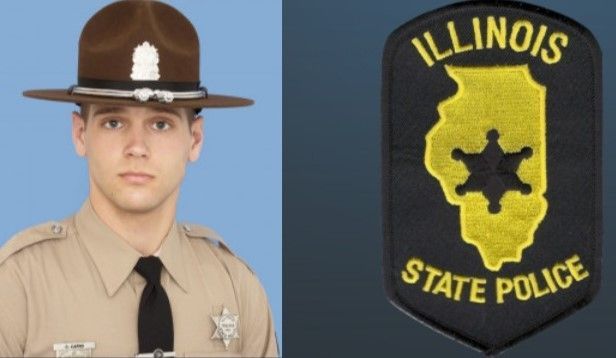 A man in a sheriff 's uniform next to an illinois state police patch