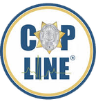 The cop line logo is a blue and gold circle with a police badge on it.