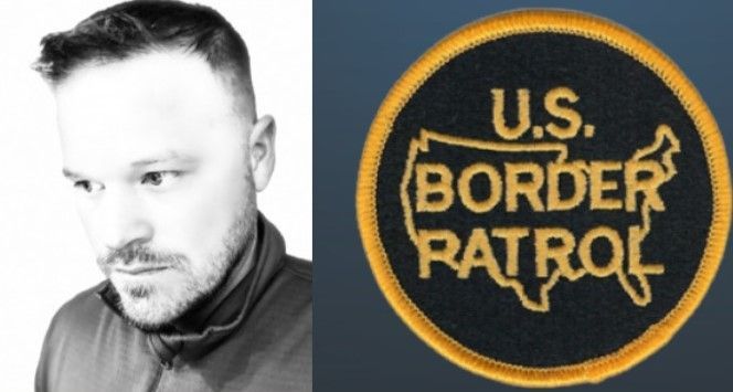 A man next to a patch that says u.s. border patrol