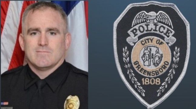 A man in a police uniform is next to a police badge