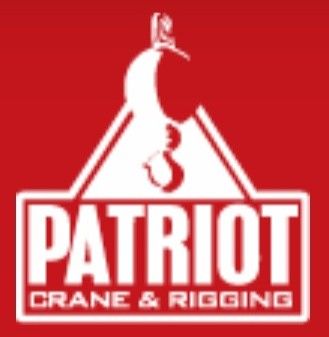 Red and white Patriot Crane & Rigging logo featuring a crane hook silhouette above the company name.