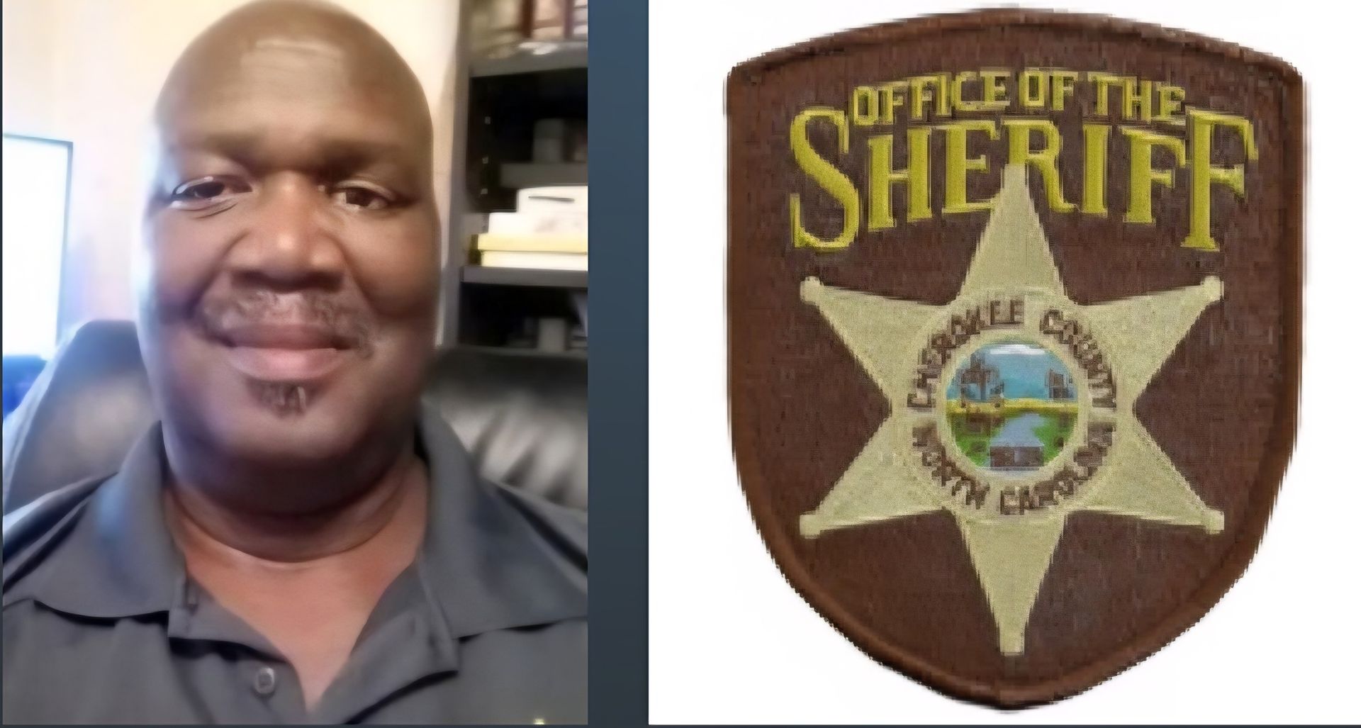 Man in a uniform smiles next to a Cherokee County Sheriff's Office patch.