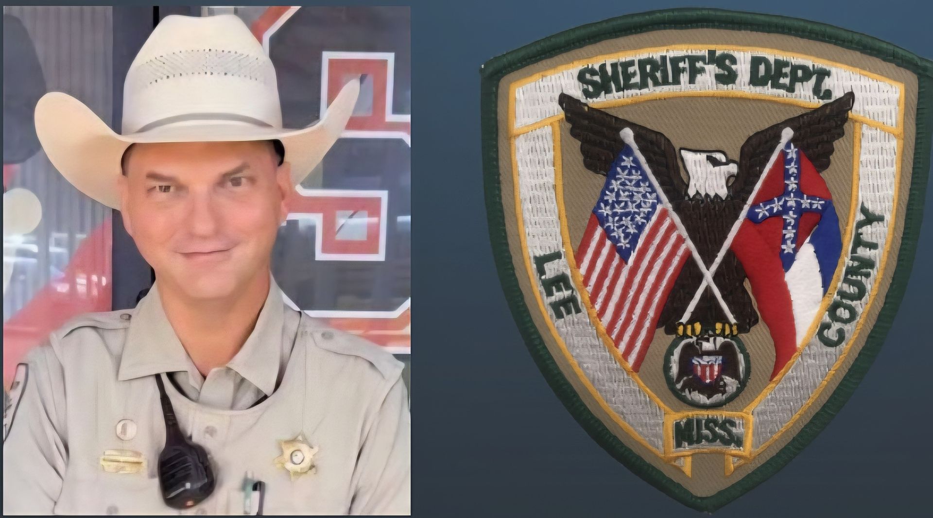 Lee County, Mississippi Sheriff in cowboy hat and Sheriff's Dept. patch.