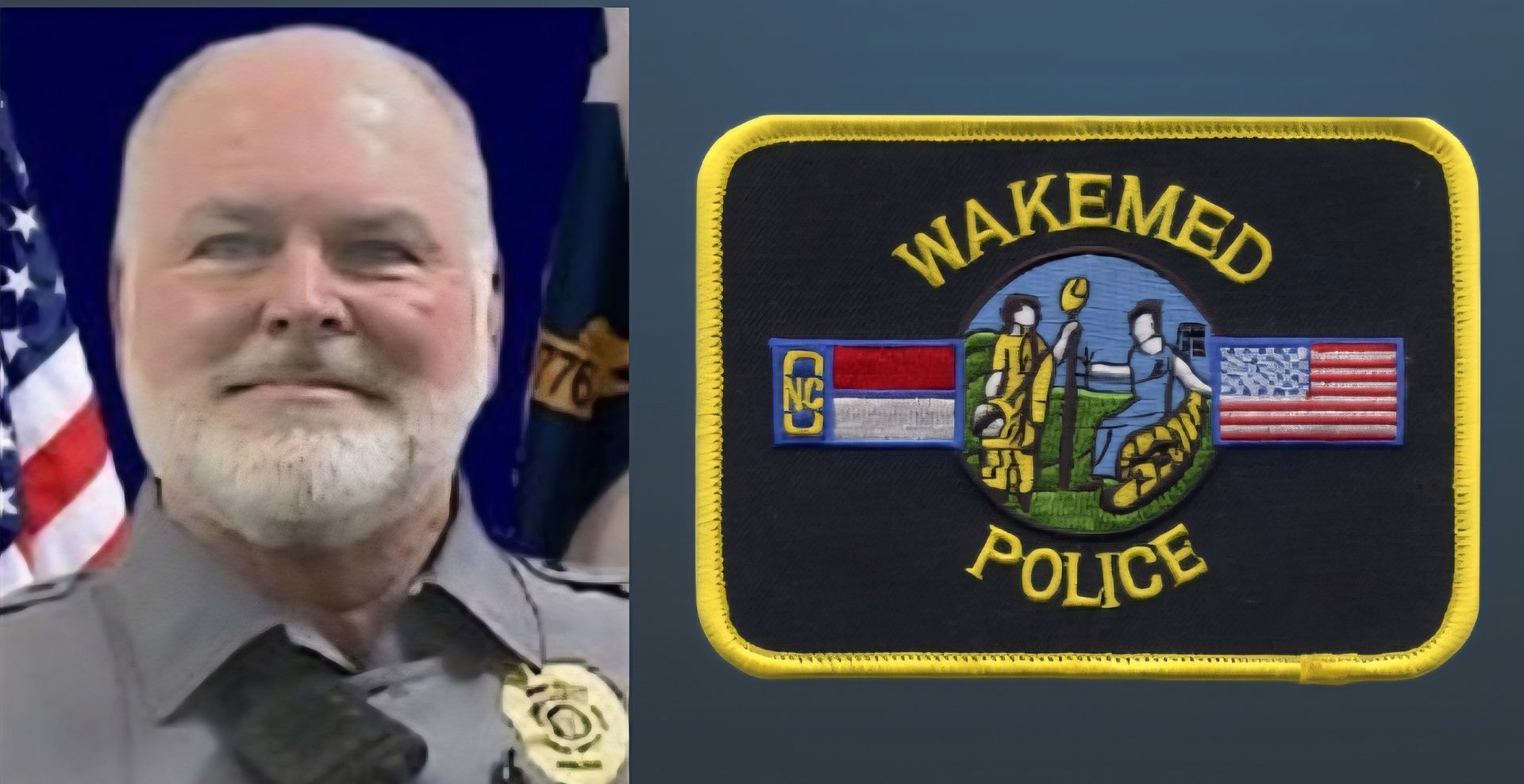Officer and police patch for WakeMed Police. Patch features flag, seal, and 