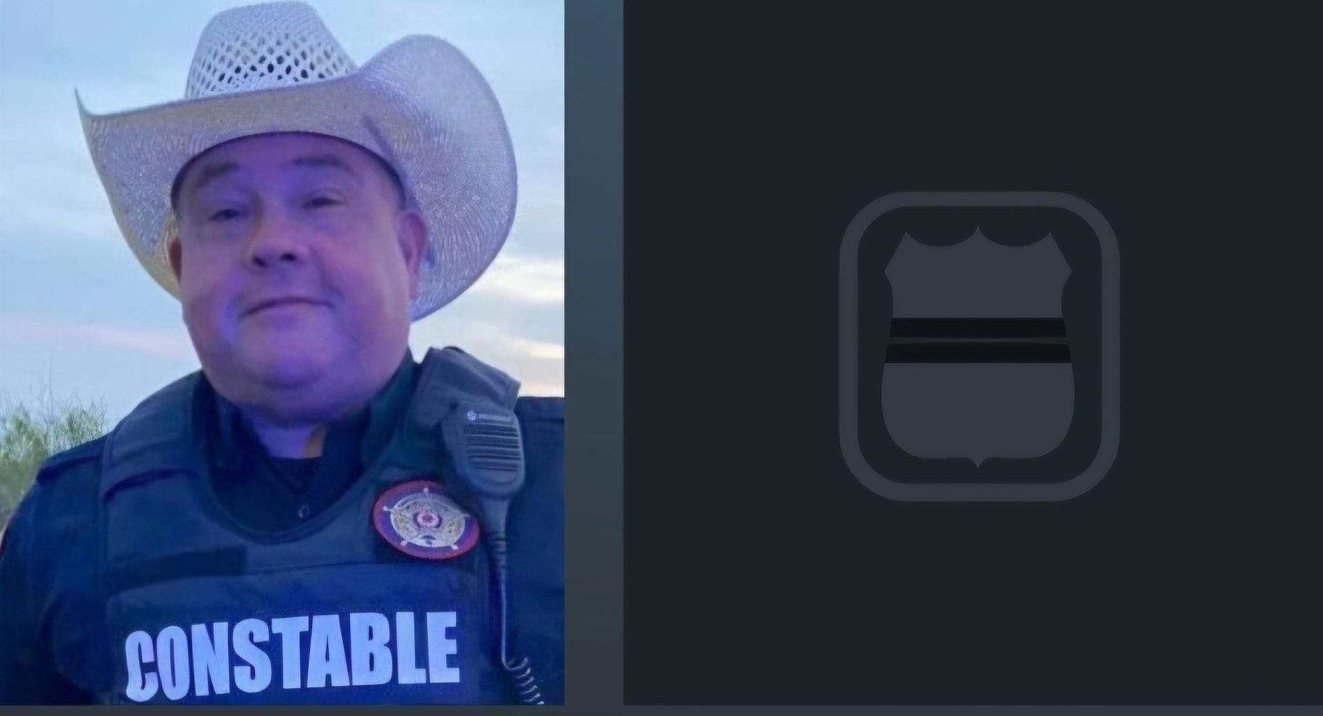 A police officer wearing a cowboy hat and a vest with the word constable on it.