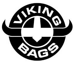 Black and white Viking Bags logo: Circle with text