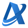 a blue letter a with a white swirl around it