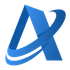 a blue letter a with a white swirl around it