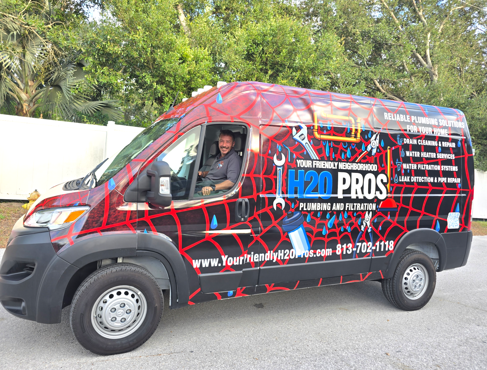 Red and black van with 