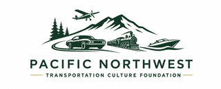 Pacific Northwest Transportation Culture Foundation logo with car, plane, boat, mountains, and trees