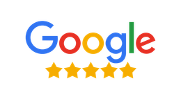Google logo with five gold stars, indicating excellent reviews.