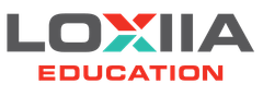 A logo for loxia education is shown on a white background.