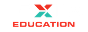 A logo for loxiia education with a red and green x on a white background.