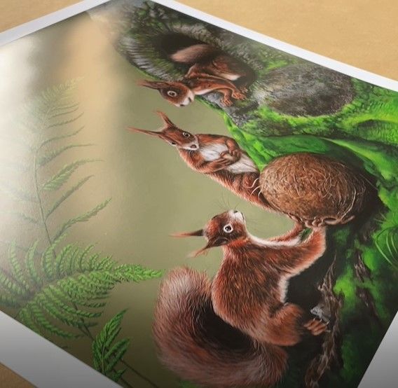 Eichhörnchen Kokosnuss  Wandbild Druck  klein